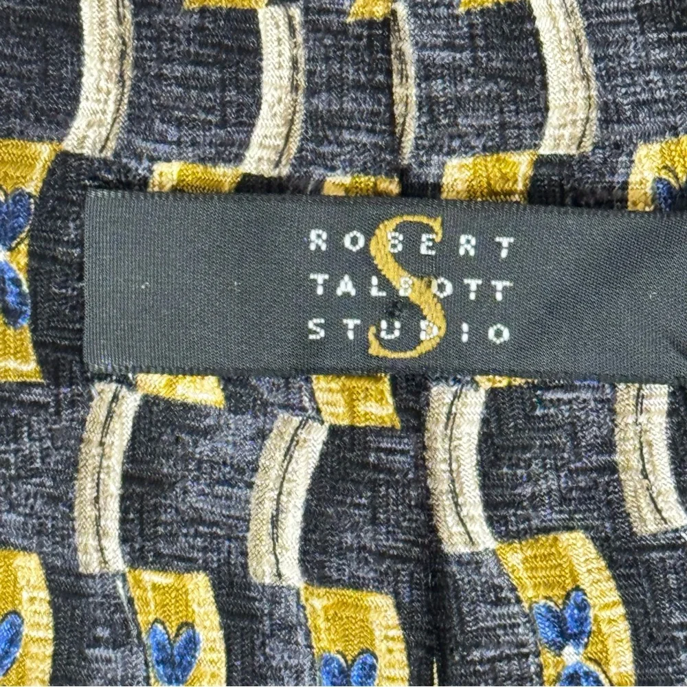 Robert Talbott Studio Men’s Necktie Black & Gold Geometric w/Blue Butterflies